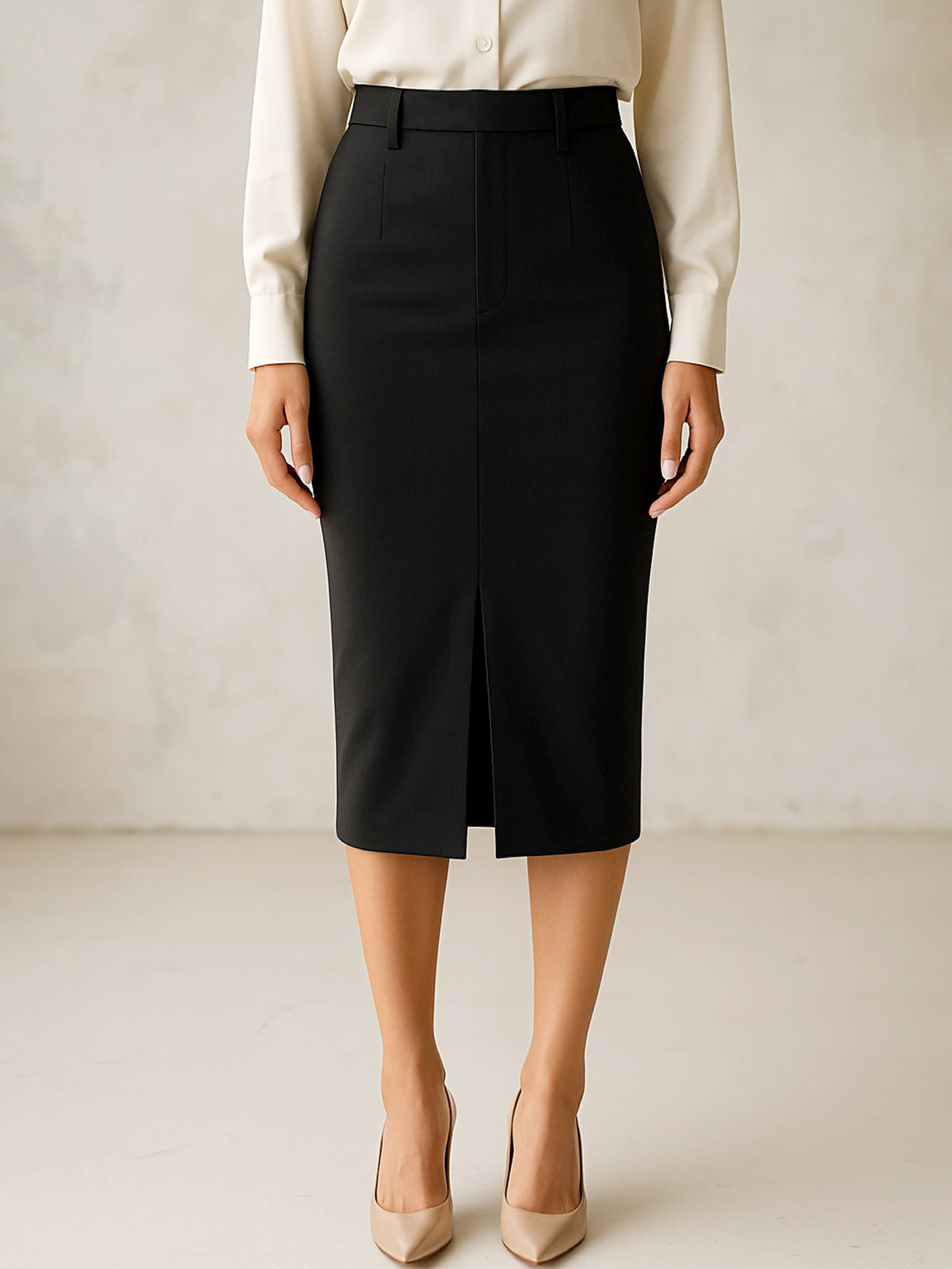 Women Black Front Slit Skirt