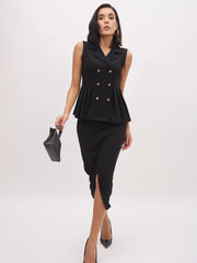 Women Black Front Slit Skirt