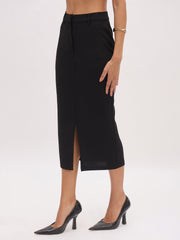 Women Black Front Slit Skirt