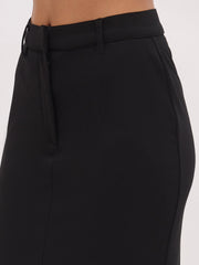 Women Black Front Slit Skirt