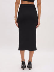 Women Black Front Slit Skirt