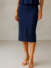 Women Blue Front Slit Skirt