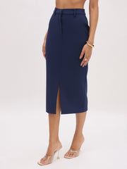 Women Blue Front Slit Skirt