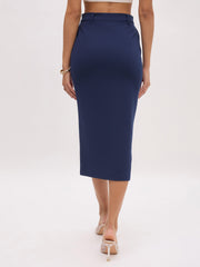 Women Blue Front Slit Skirt