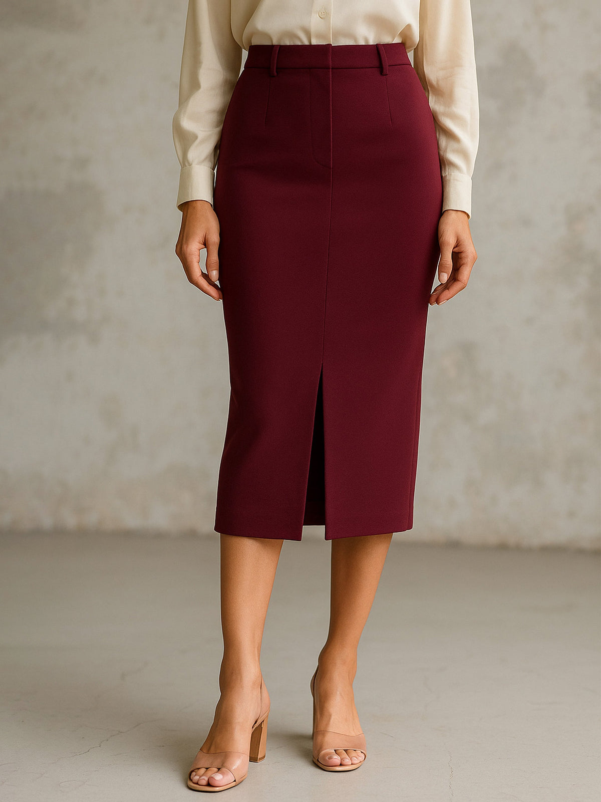 Women Burgundy Front Slit Skirt