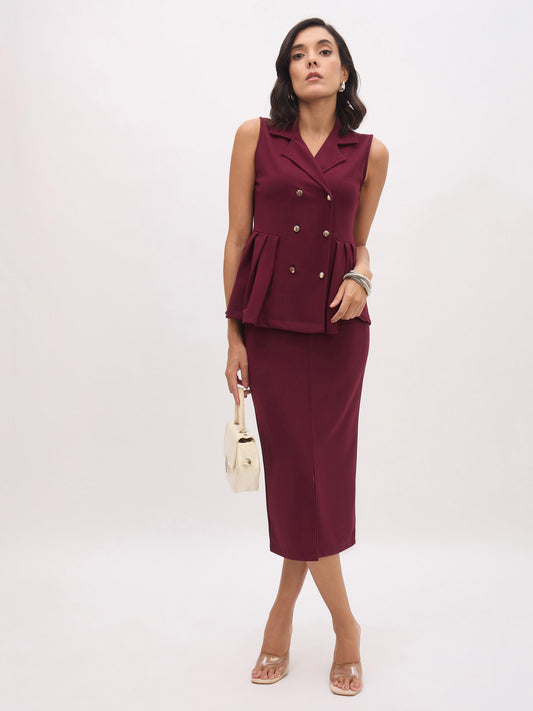 Women Burgundy Front Slit Skirt