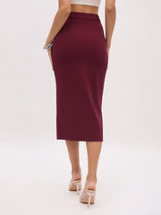 Women Burgundy Front Slit Skirt
