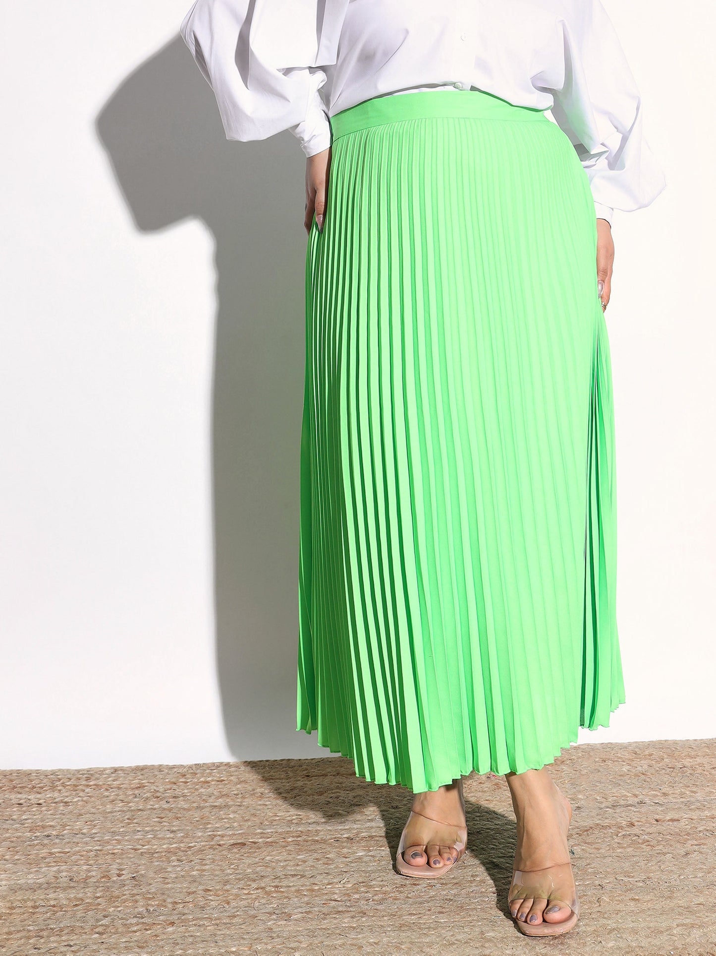 Neon Green Accordion Pleated Skirt SASSAFRAS Curve