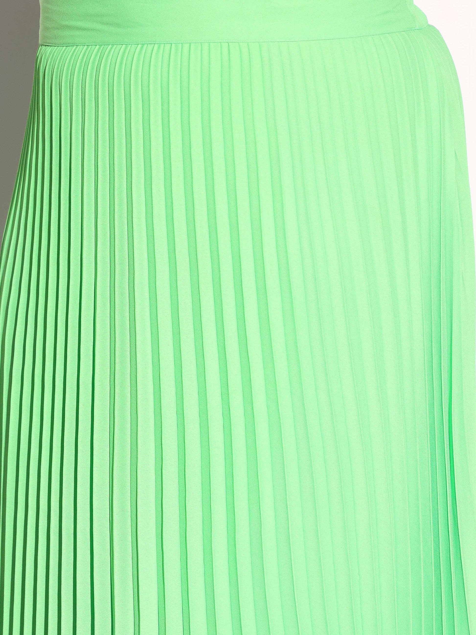 Neon Green Accordion Pleated Skirt SASSAFRAS Curve