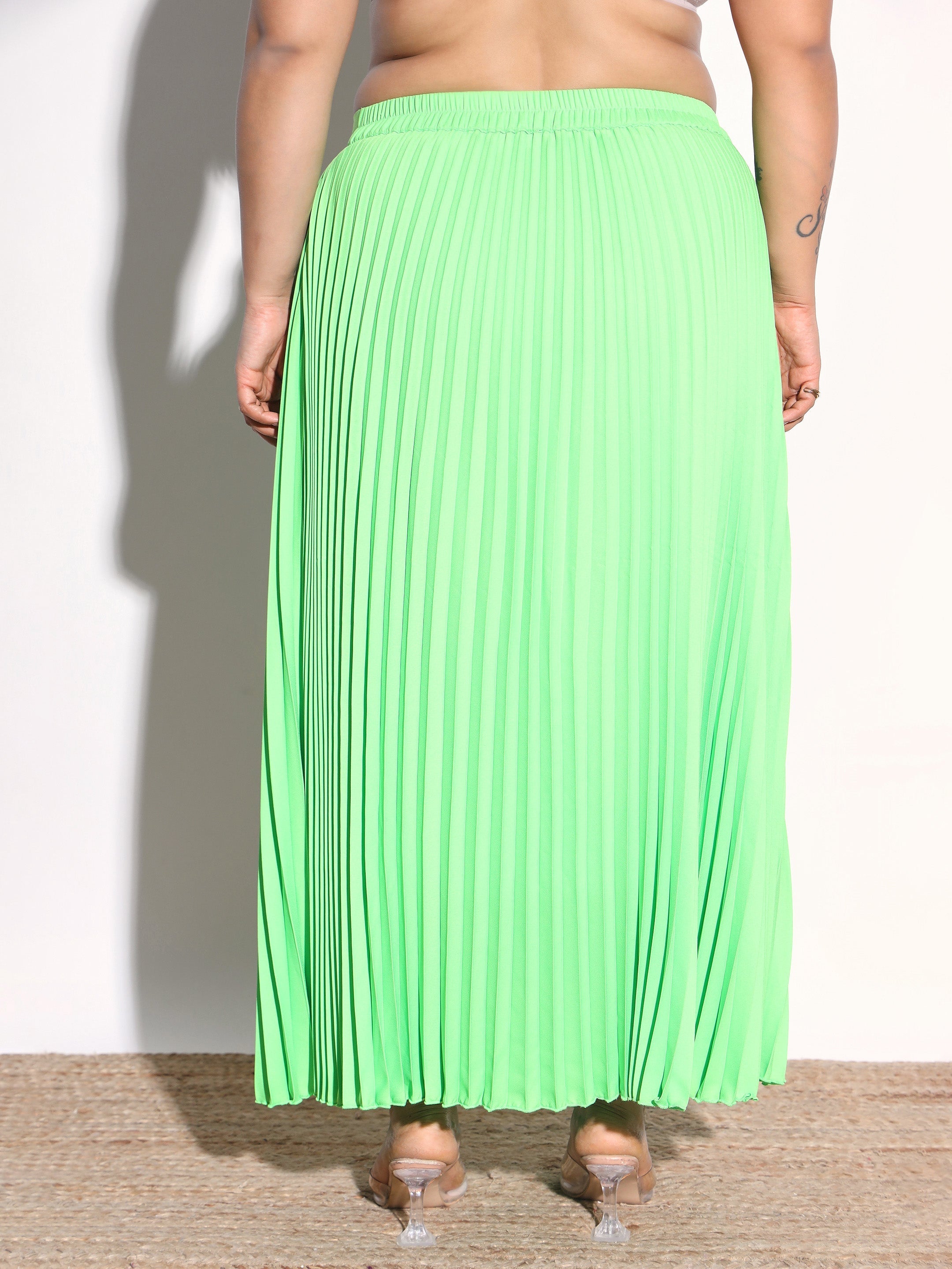 Neon Green Accordion Pleated Skirt SASSAFRAS Curve