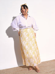 Yellow Floral Accordion Pleated Skirt SASSAFRAS Curve