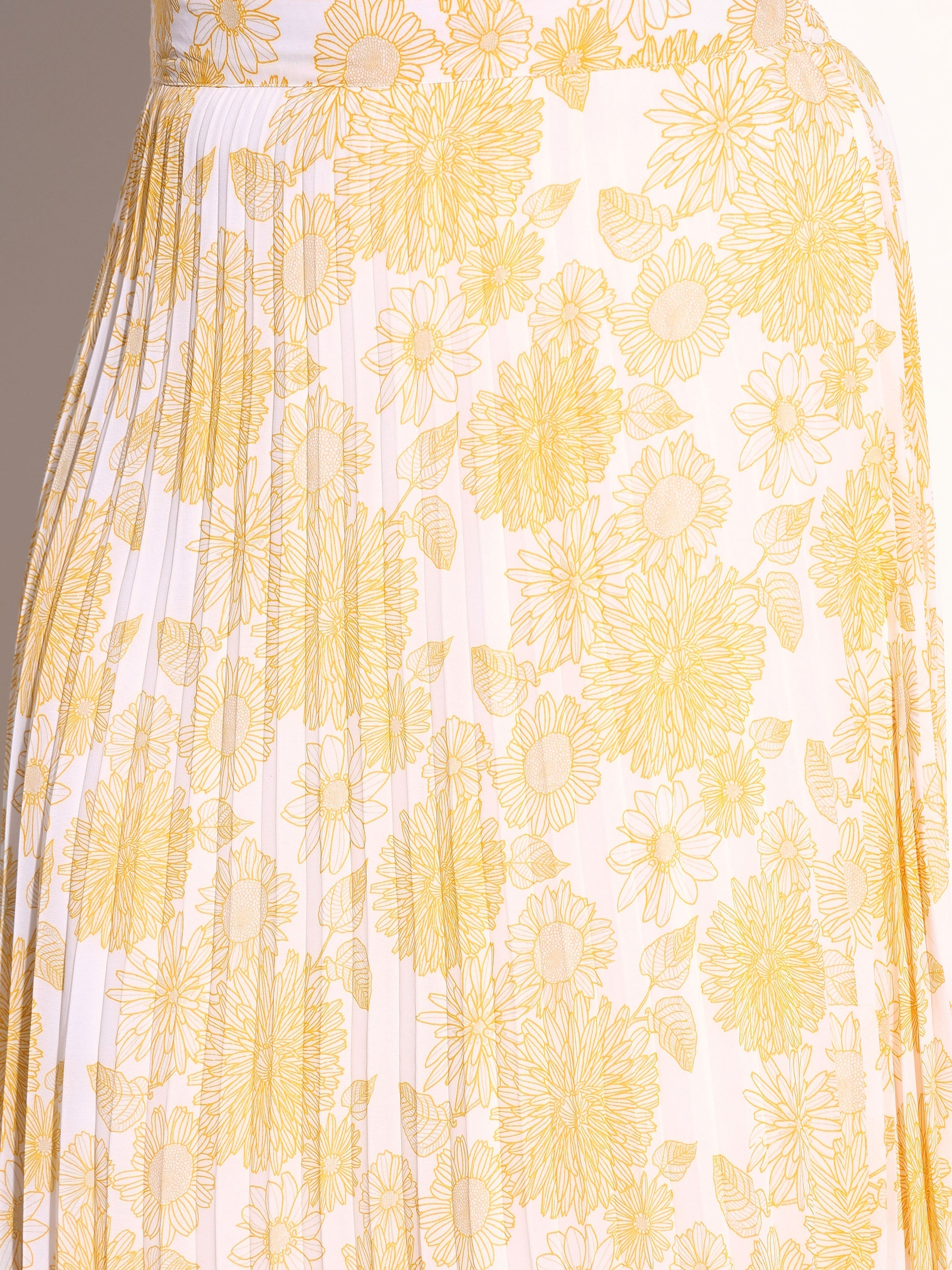 Yellow Floral Accordion Pleated Skirt SASSAFRAS Curve