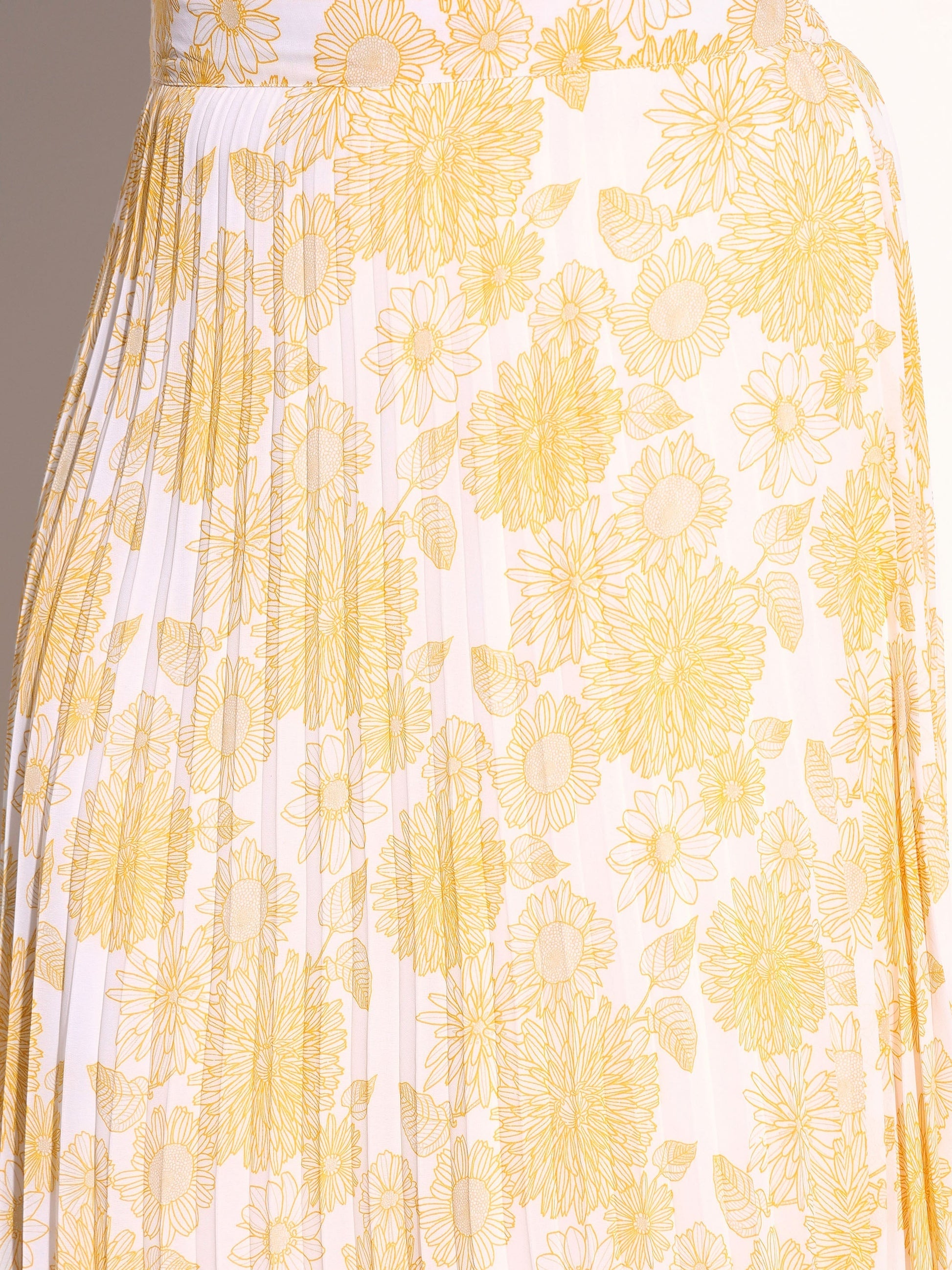 Yellow Floral Accordion Pleated Skirt SASSAFRAS Curve