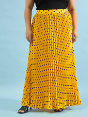 Women Yellow Polka Dot Accordion Pleated Maxi Skirt