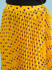 Women Yellow Polka Dot Accordion Pleated Maxi Skirt