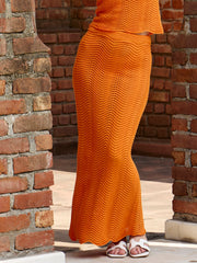 Women Orange Crochet Straight Maxi Skirt