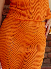 Women Orange Crochet Straight Maxi Skirt