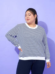Women Striped Full Sleeves Sweater