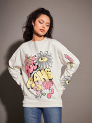 Sassafras - Women Off-White COOL PLANS Oversized Sweatshirt