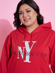 Women Red NEW YOKE Fleece Hoodie