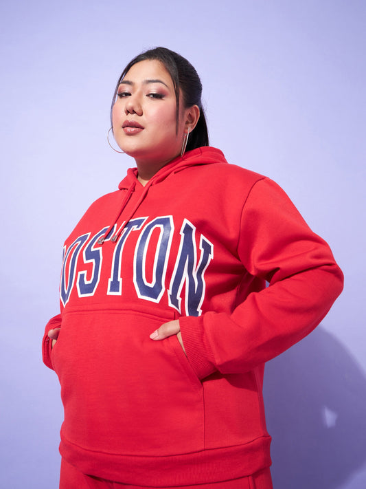 Women Red Fleece BOSTON Hoodie
