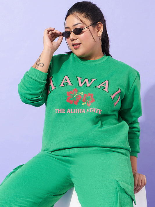 Women Green Fleece HAWAII Sweatshirt
