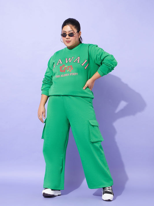 Women Green Fleece HAWAII Sweatshirt