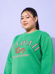 Women Green Fleece HAWAII Sweatshirt