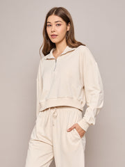 Women Off White Terry Oversized Zipper Sweatshirt