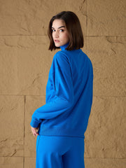 Women Royal Blue High-Neck Sweatshirt