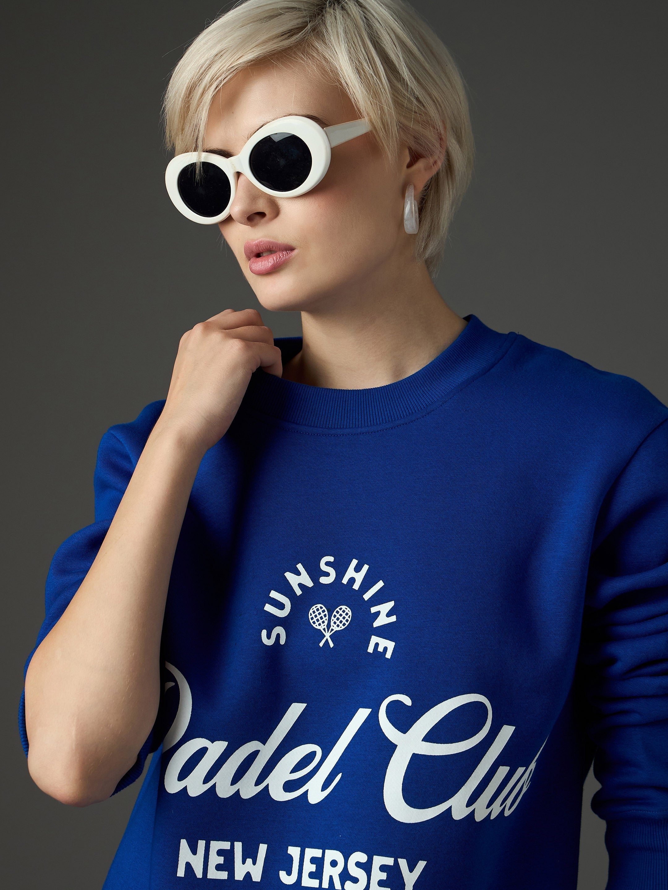 Royal Blue Fleece PADEL CLUB Printed Regular Fit Sweatshirt SASSAFRAS