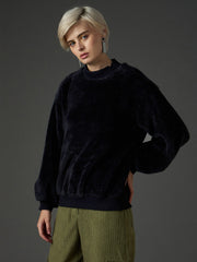 Black Balloon Sleeve Faux Fur Sweatshirt SASSAFRAS