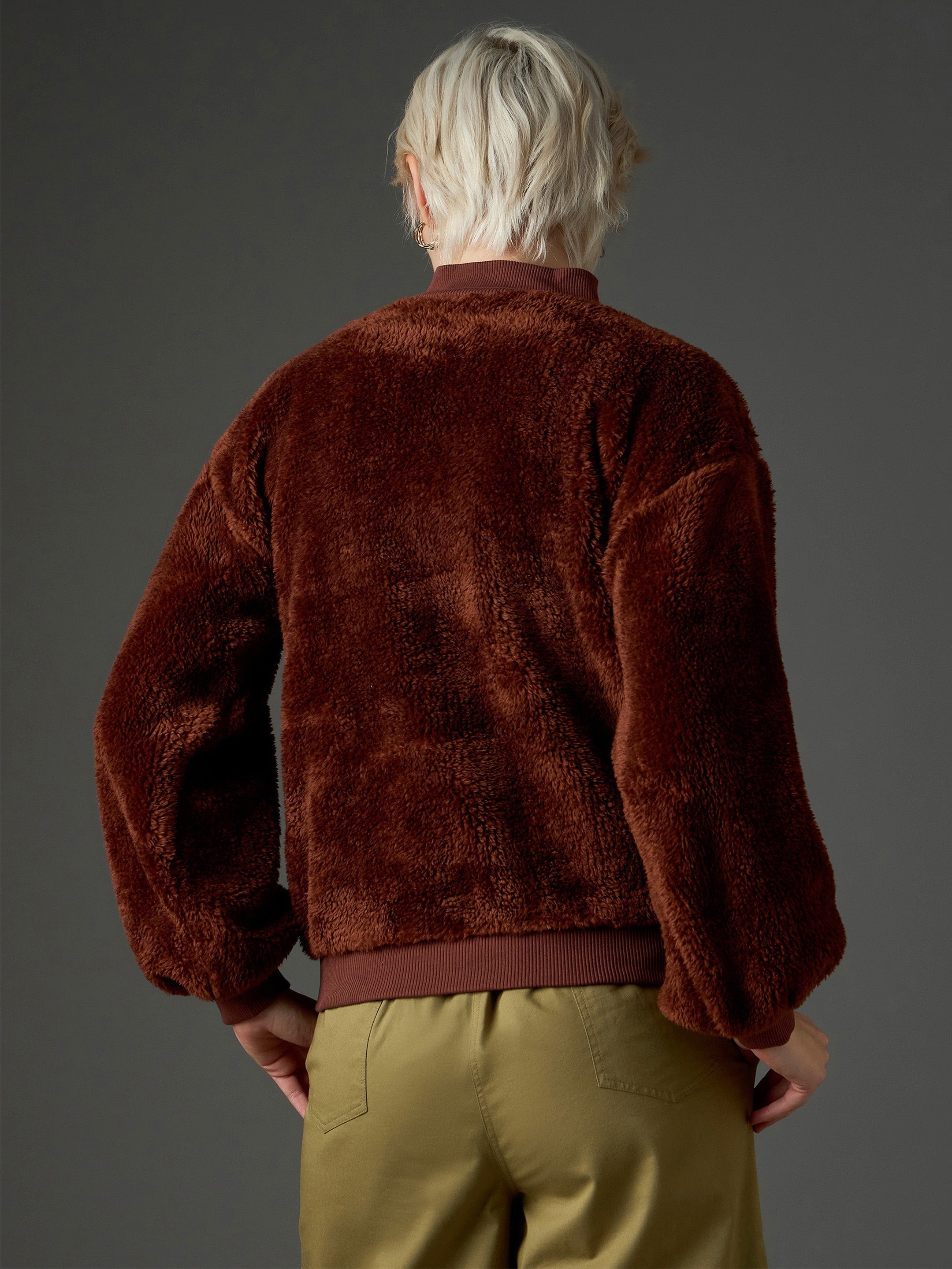 Brown Balloon Sleeve Faux Fur Sweatshirt SASSAFRAS