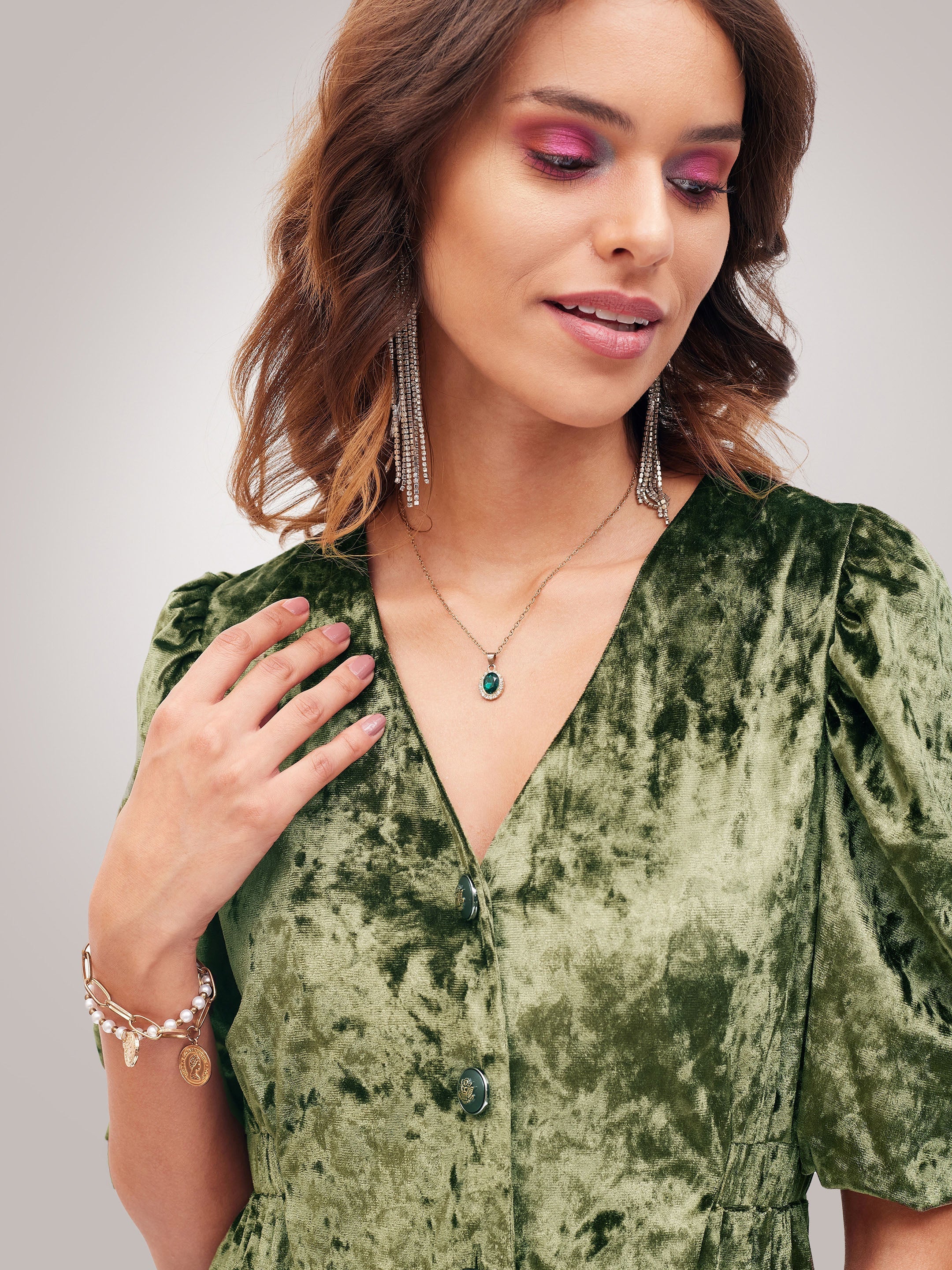 Olive Velvet Front Button Top SASSAFRAS