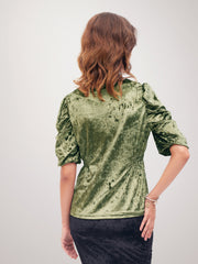 Olive Velvet Front Button Top SASSAFRAS
