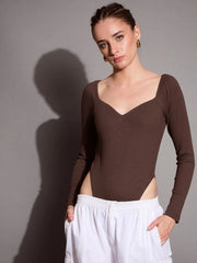 Women Black Rib Sweetheart Neck Bodysuit