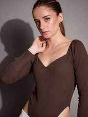 Women Black Rib Sweetheart Neck Bodysuit