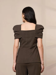 Women Brown Square Neck Peplum Top