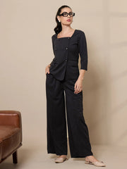 Women Black Square Neck Top