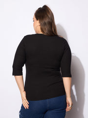 Women Black Rib Square Neck Top