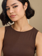 Women Brown Jersey Sleeveless Crop Top