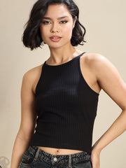 Women Black Rib Box Back Top