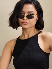 Women Black Rib Box Back Top