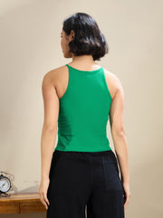 Women Green Rib Box Back Top