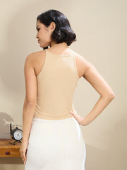 Women Beige Rib Box Back Top