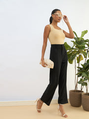 Women Beige Rhombus Neck Sleeveless Bodysuit