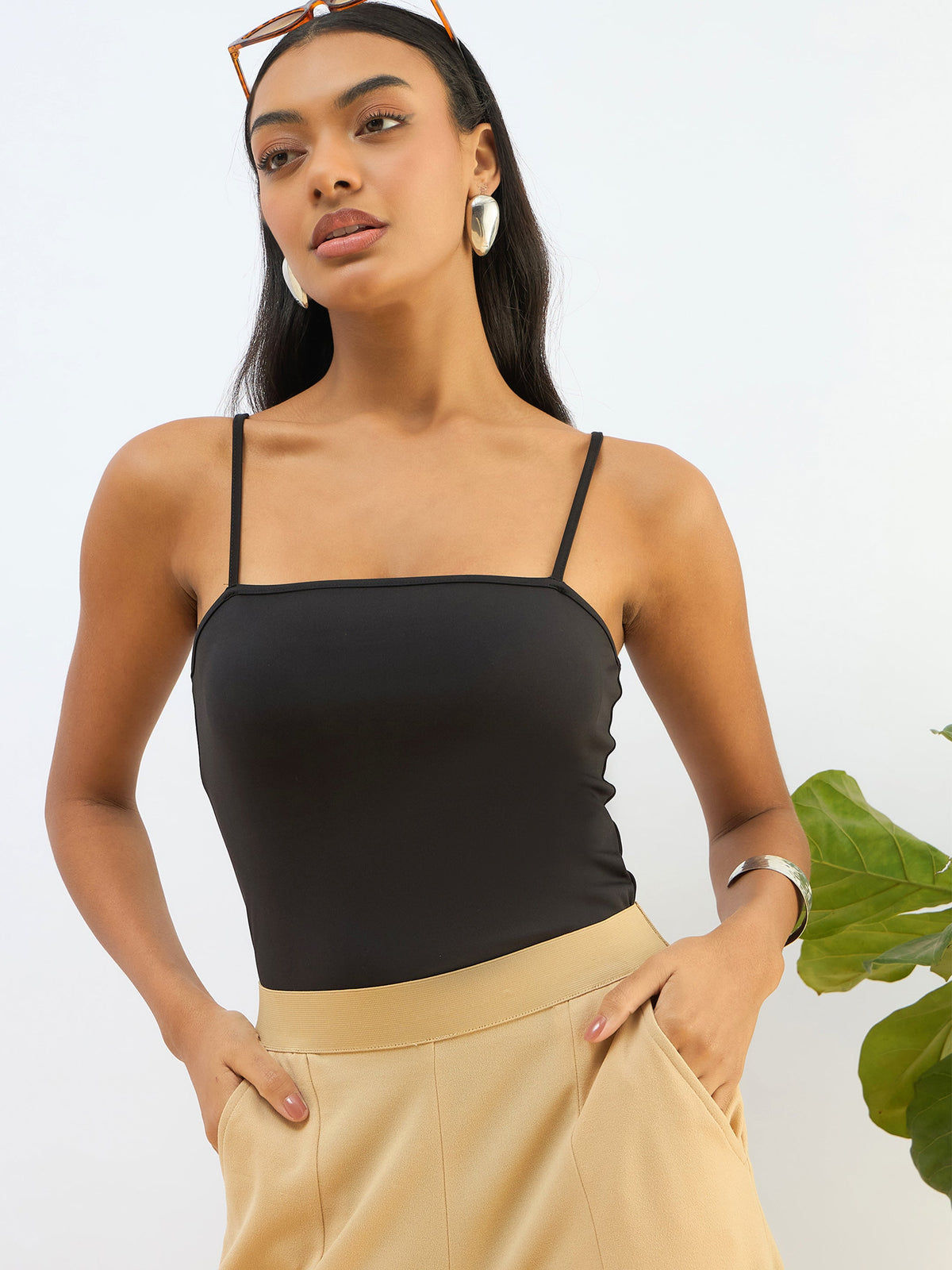 Women Black Strappy Knitted Bodysuit