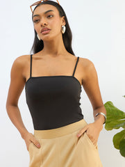 Women Black Strappy Knitted Bodysuit