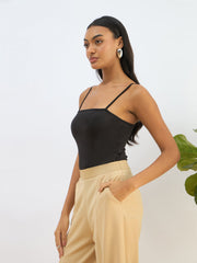 Women Black Strappy Knitted Bodysuit