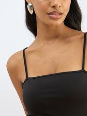 Women Black Strappy Knitted Bodysuit